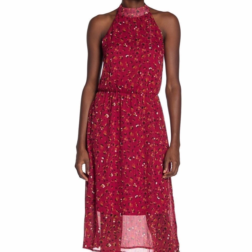 NWOT SuperFox Halter Lurex Dress Red Animal Print‎ XS